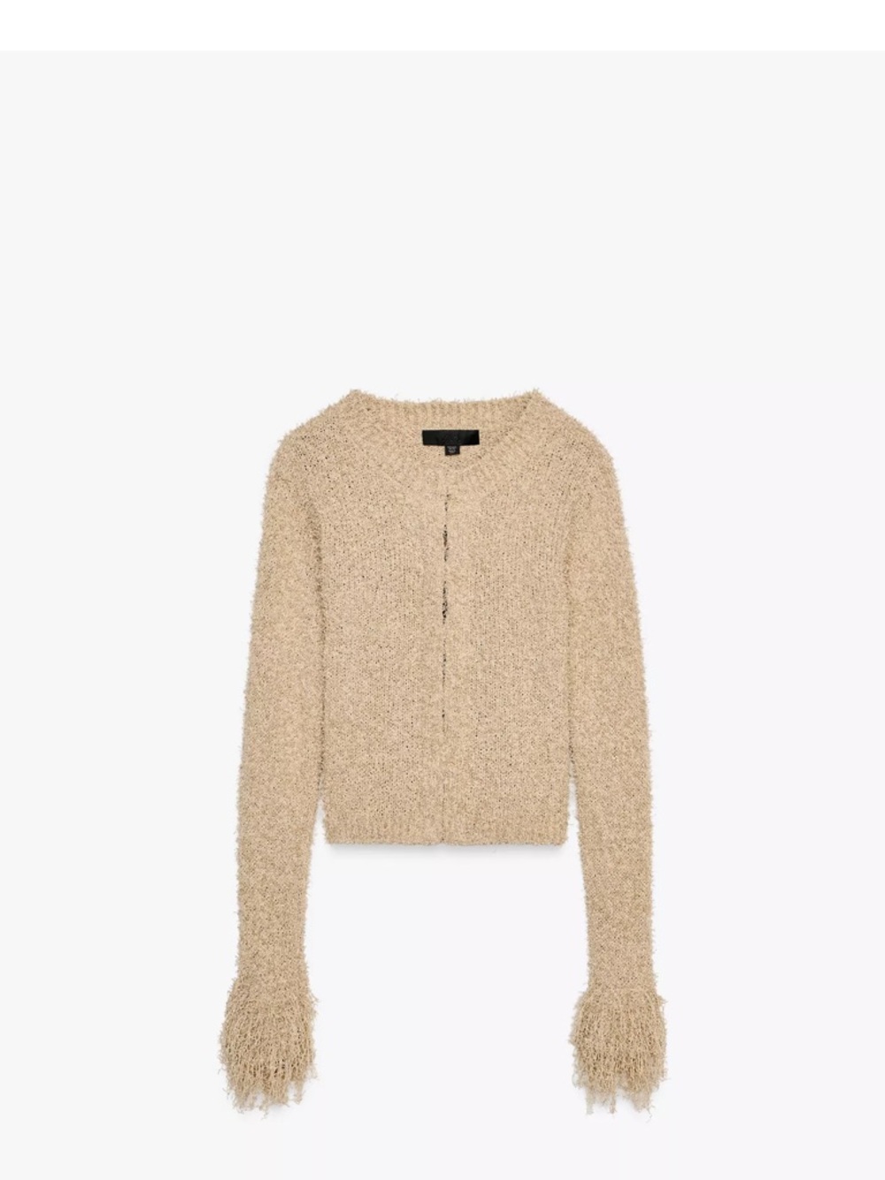 Zara Beige Textured Fringe Cuff Cropped Cardigan